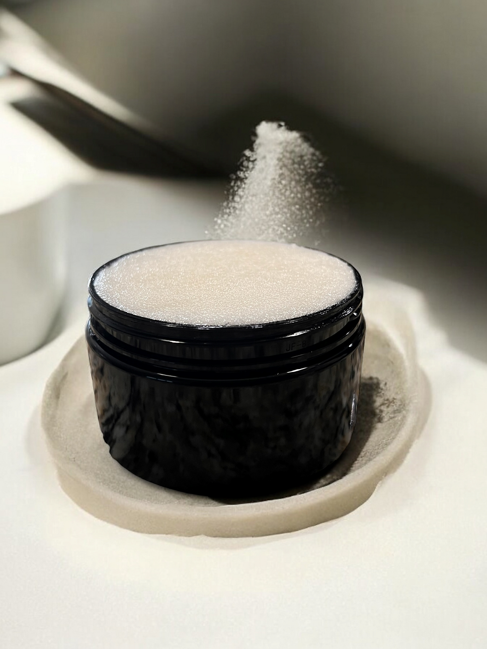 Eye-level view of a hydrating cleanser bottle