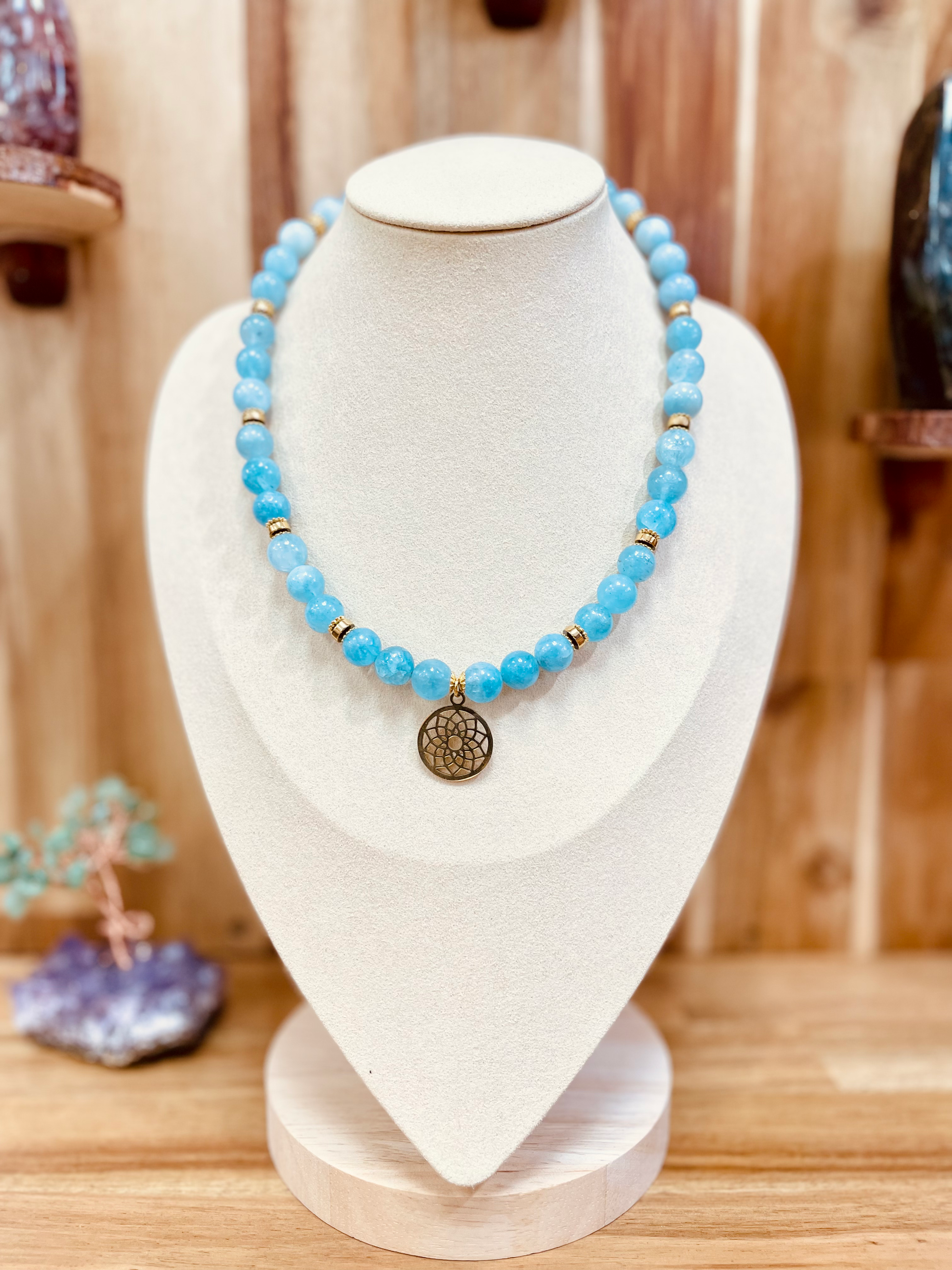 Collier Aigue Marine Fleur de Vie