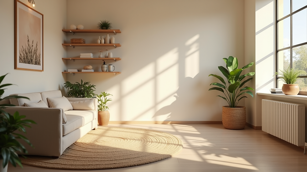 Eye-level view of a cozy wellness clinic room with natural light
