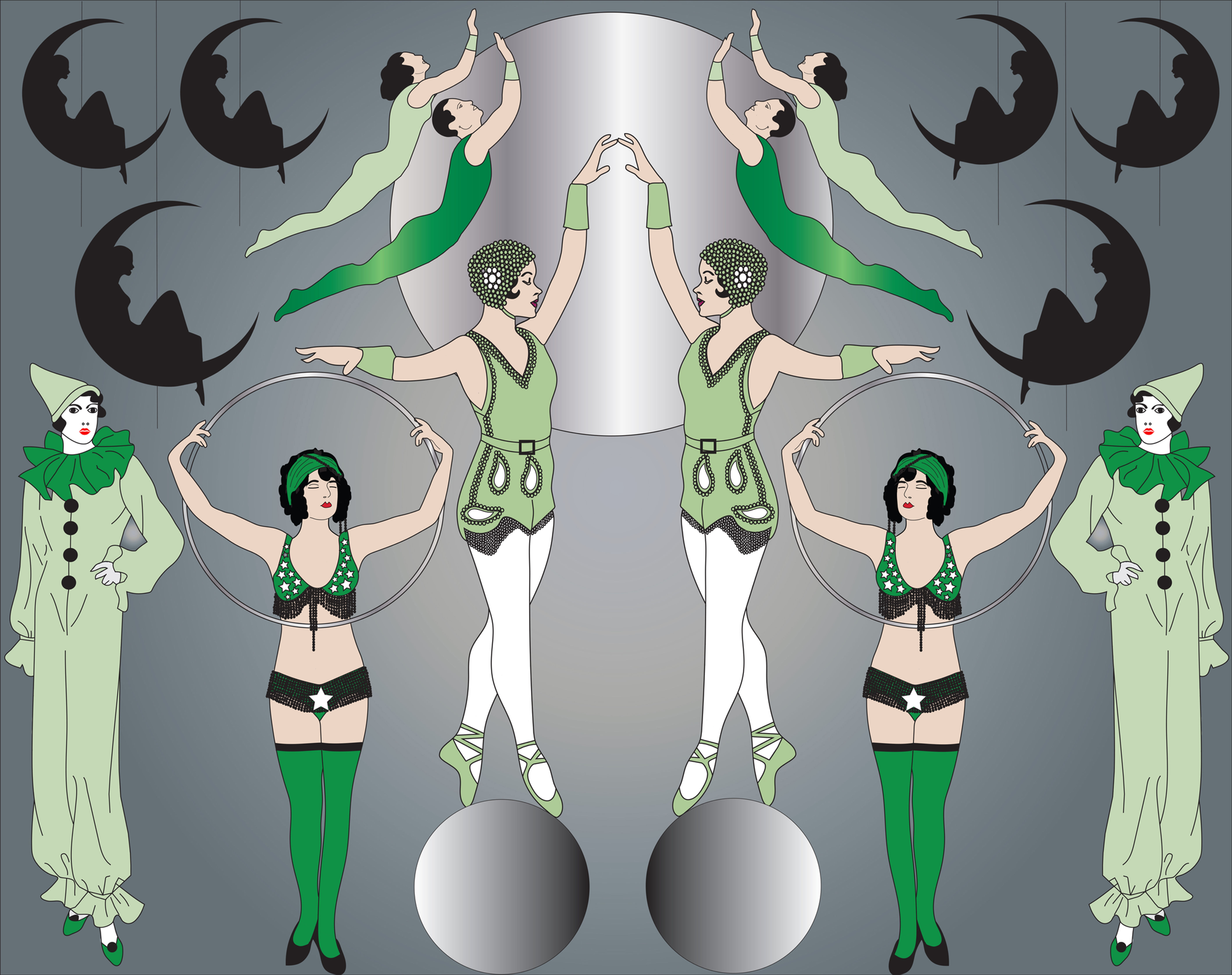 Art Deco Circus Wallpaper in Green by Art Decor Designs