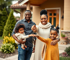 black couple with children buying a house and holding the keys.jpg