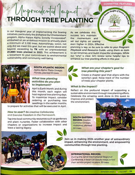 Alpha Alpha Theta Omega Chapter recognized in Ivy Leaf Magazine® for Enhancing our Environment!