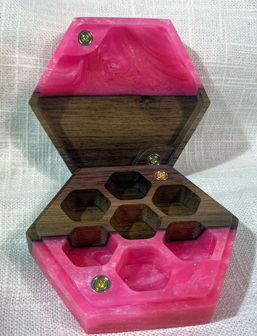Thumbnail: Walnut and resin hot pink mini dice box