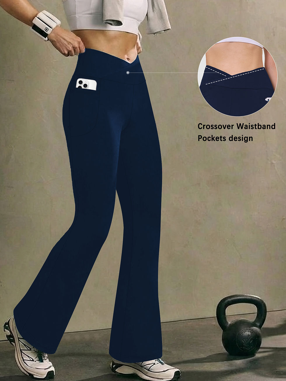 Thumbnail: Leggings femininas supermacias cruzadas de cintura alta com bolsos na barriga