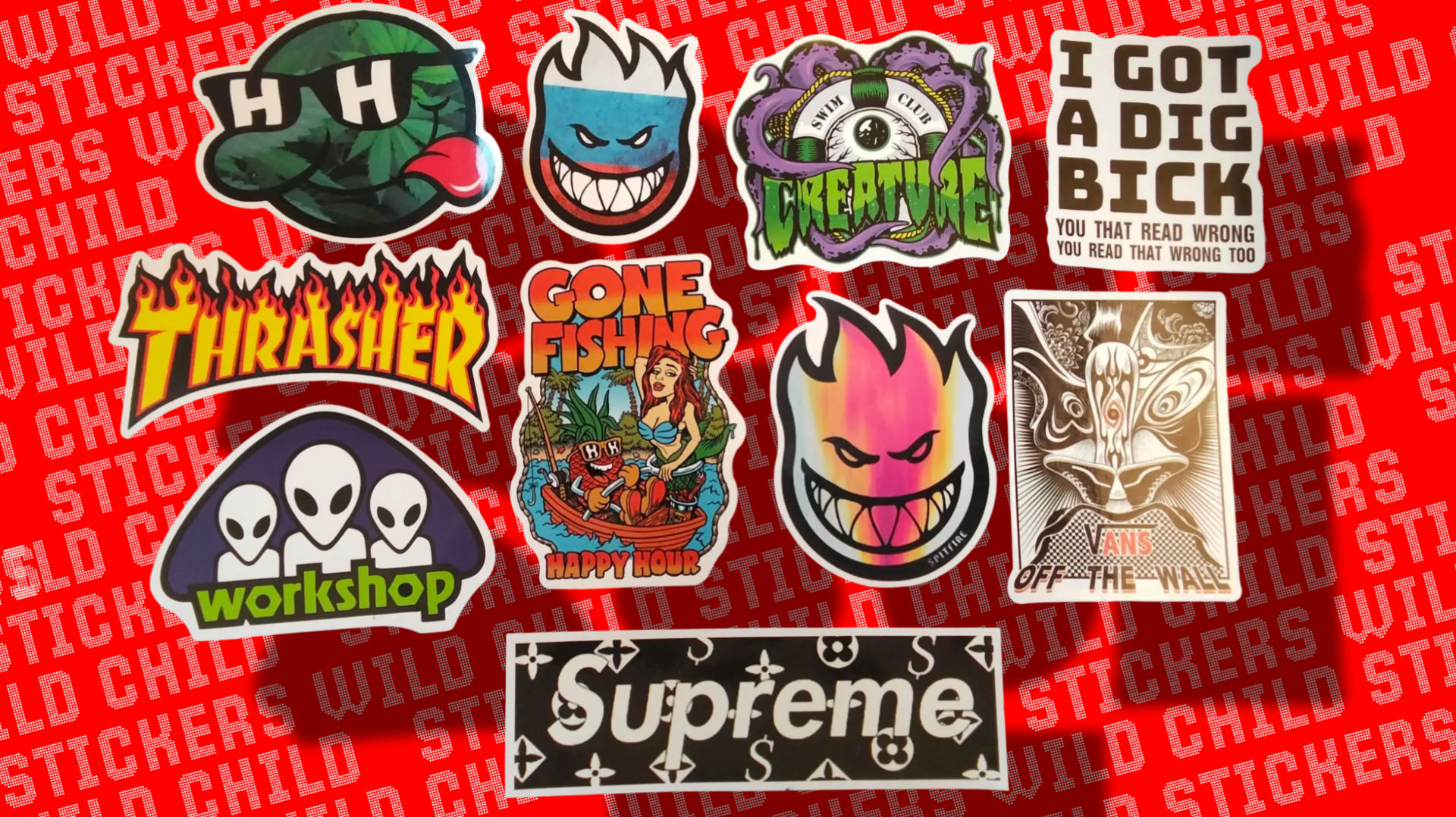 Skateboard Mix Sticker lot Thrasher, Alien Workshop etc
