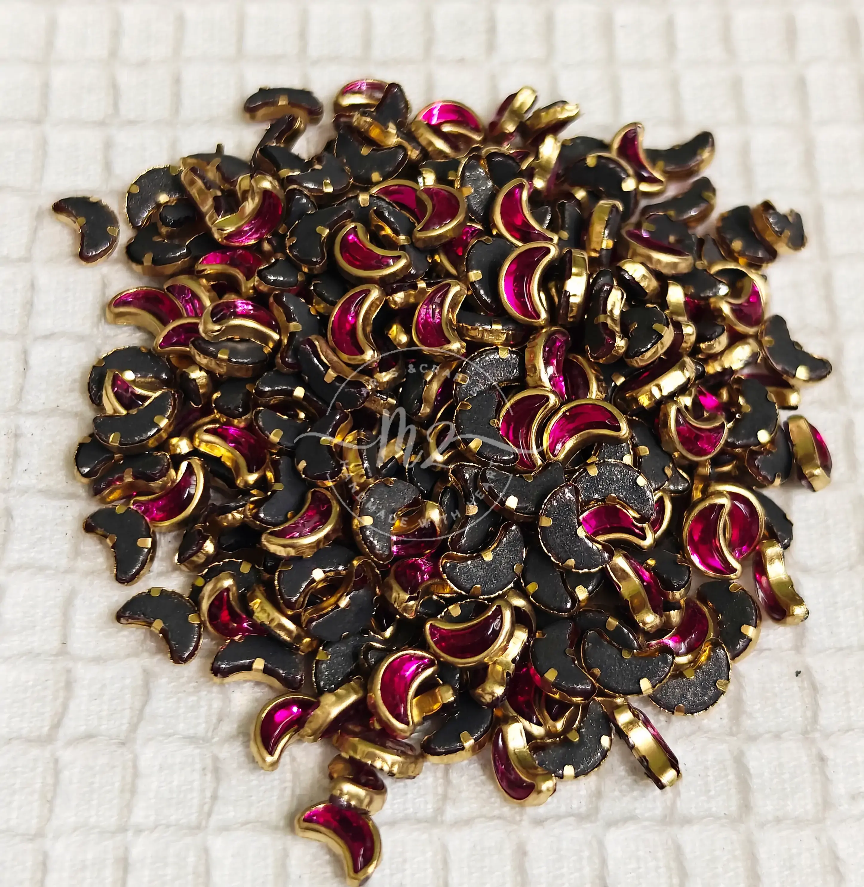 Glossy Moon Kundan - Rani Pink