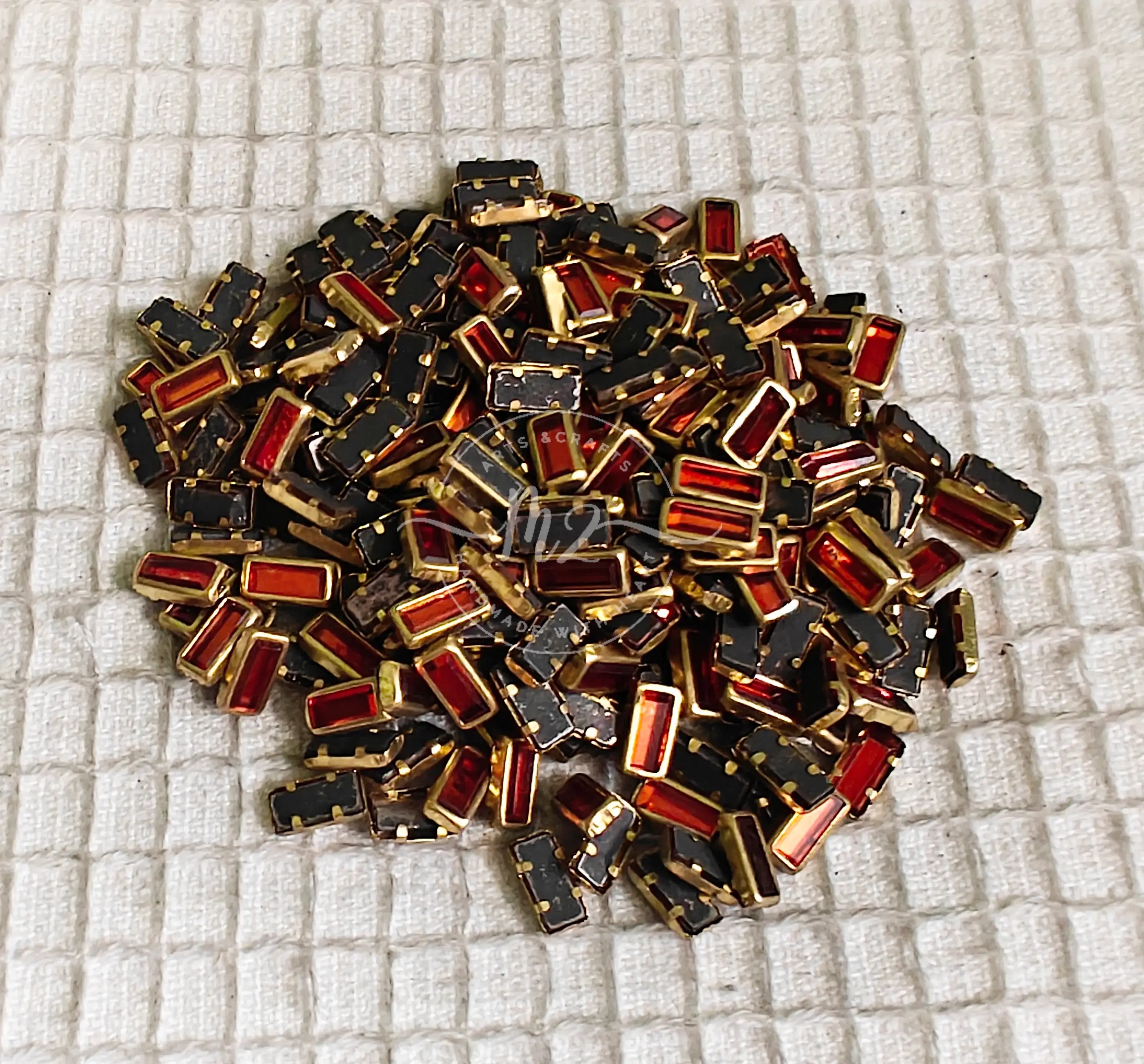 Glossy Rectangle (3x7) Kundan - Orange