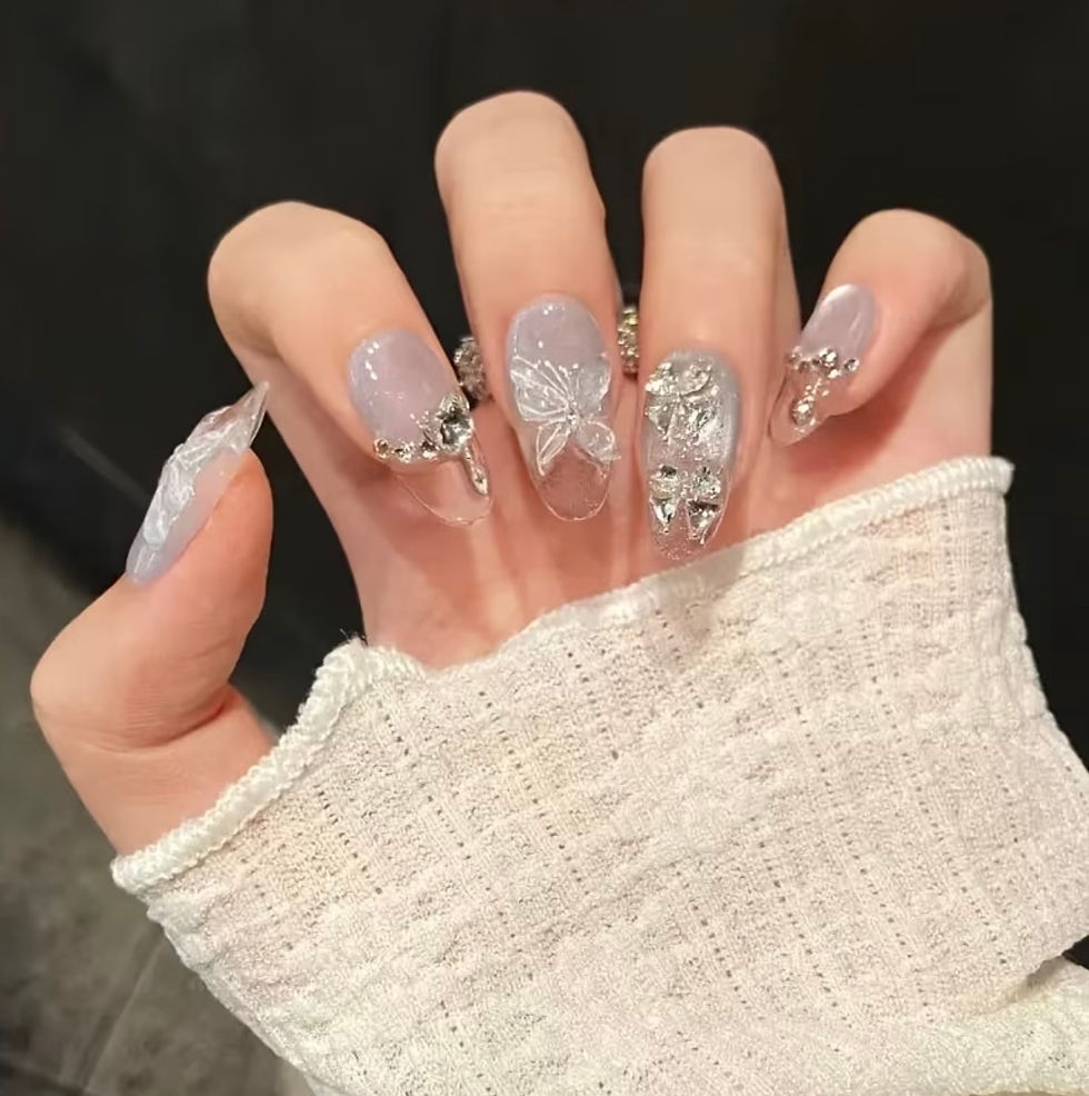 Hình thu nhỏ: Specific Misty Blue Gradient 3D Clover Rhinestone Butterfly Western Ins Style