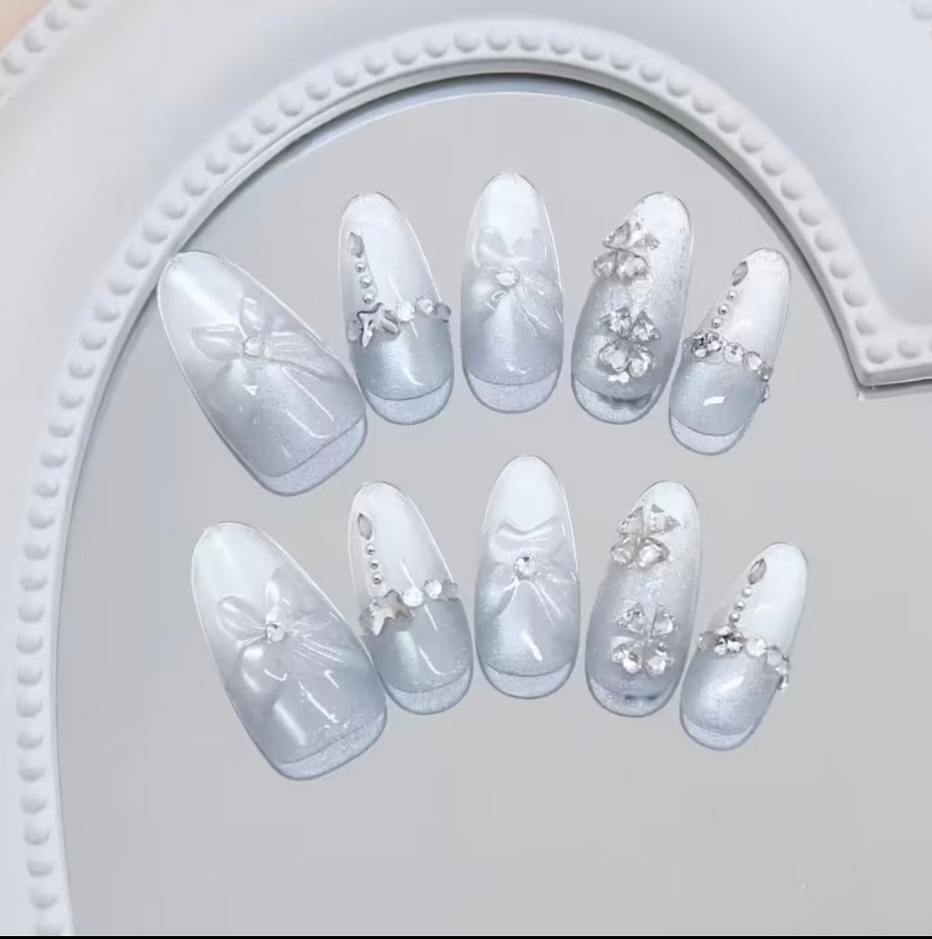 Specific Misty Blue Gradient 3D Clover Rhinestone Butterfly Western Ins Style