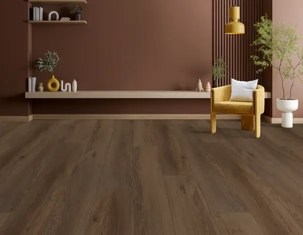 Rich Chocolatey Brown vinyl plank flooring click floating