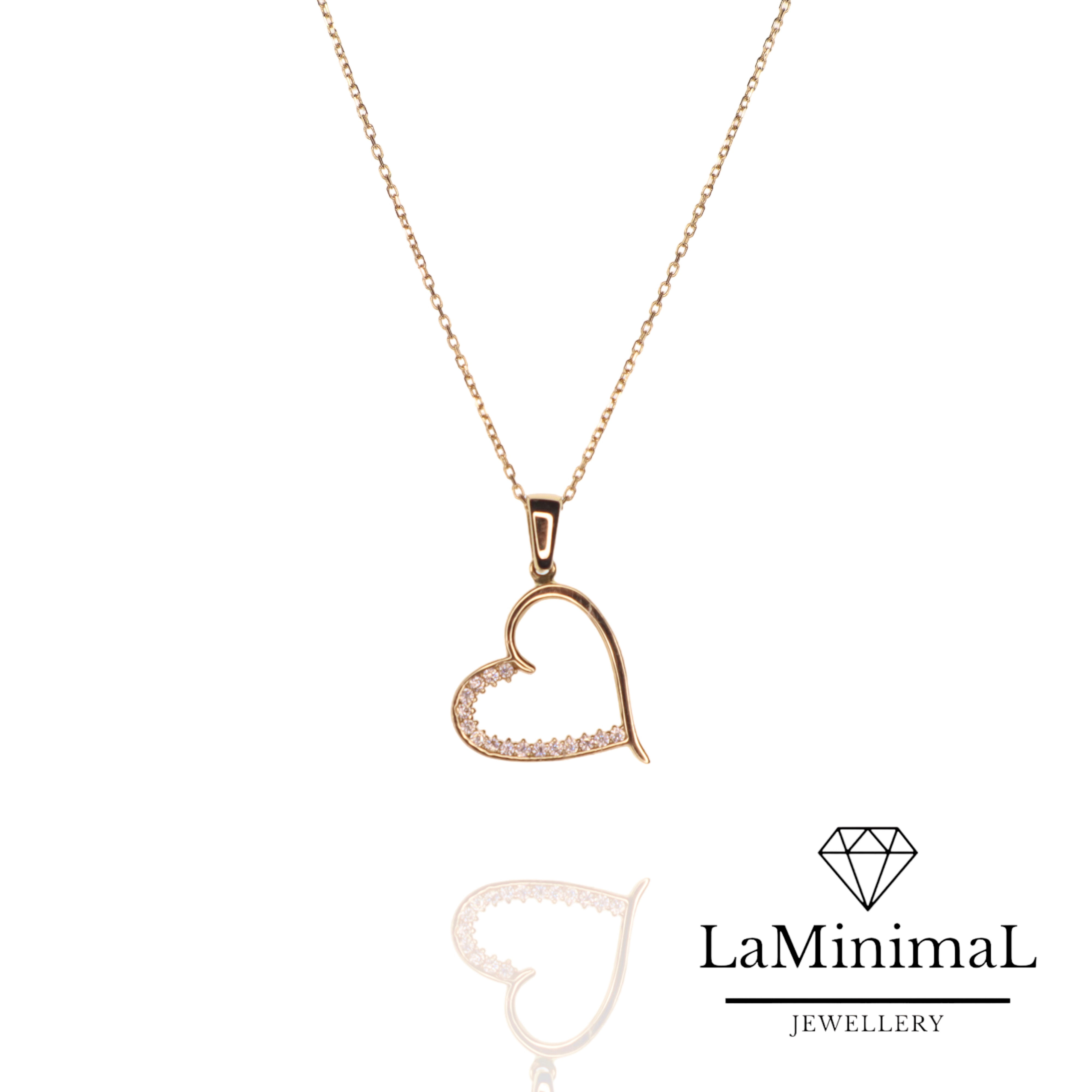 Taşlı Kalp Kolye 14 Ayar Altın