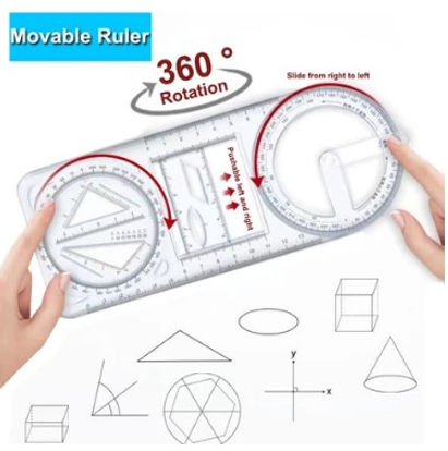 1PCS Multi functional 360 ° movable geometric drawing ruler for primary school mathematics