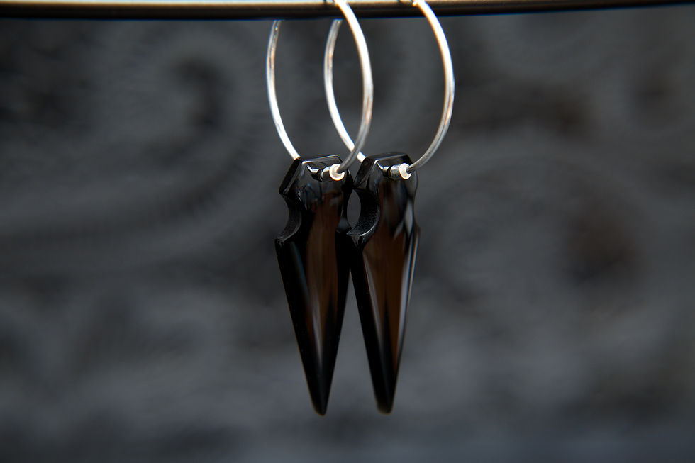 Thumbnail: Black obsidian carved gemstone arrow hoop earrings