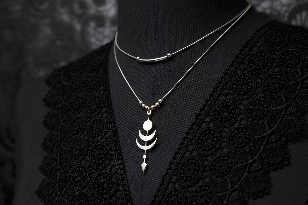 Thumbnail: Cosmic Twilight 2 layer moon, sun and arrow choker. 925 Sterling Silver.