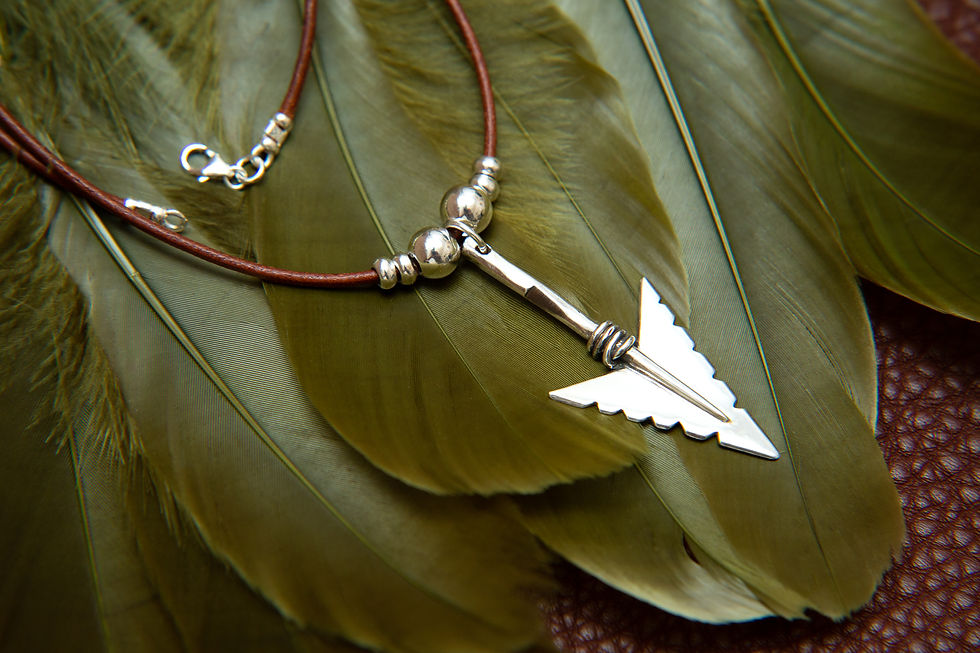 Thumbnail: Cheveyo. Tribal silver Arrow pendant and beaded leather necklace, 925