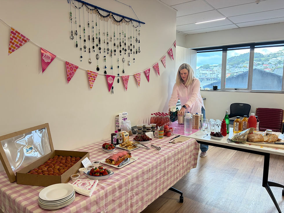 The whole breakfast spread and drinks