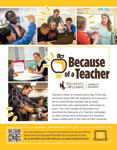 Spring 2022 UWyo Magazine Ad "Because of a Teacher"