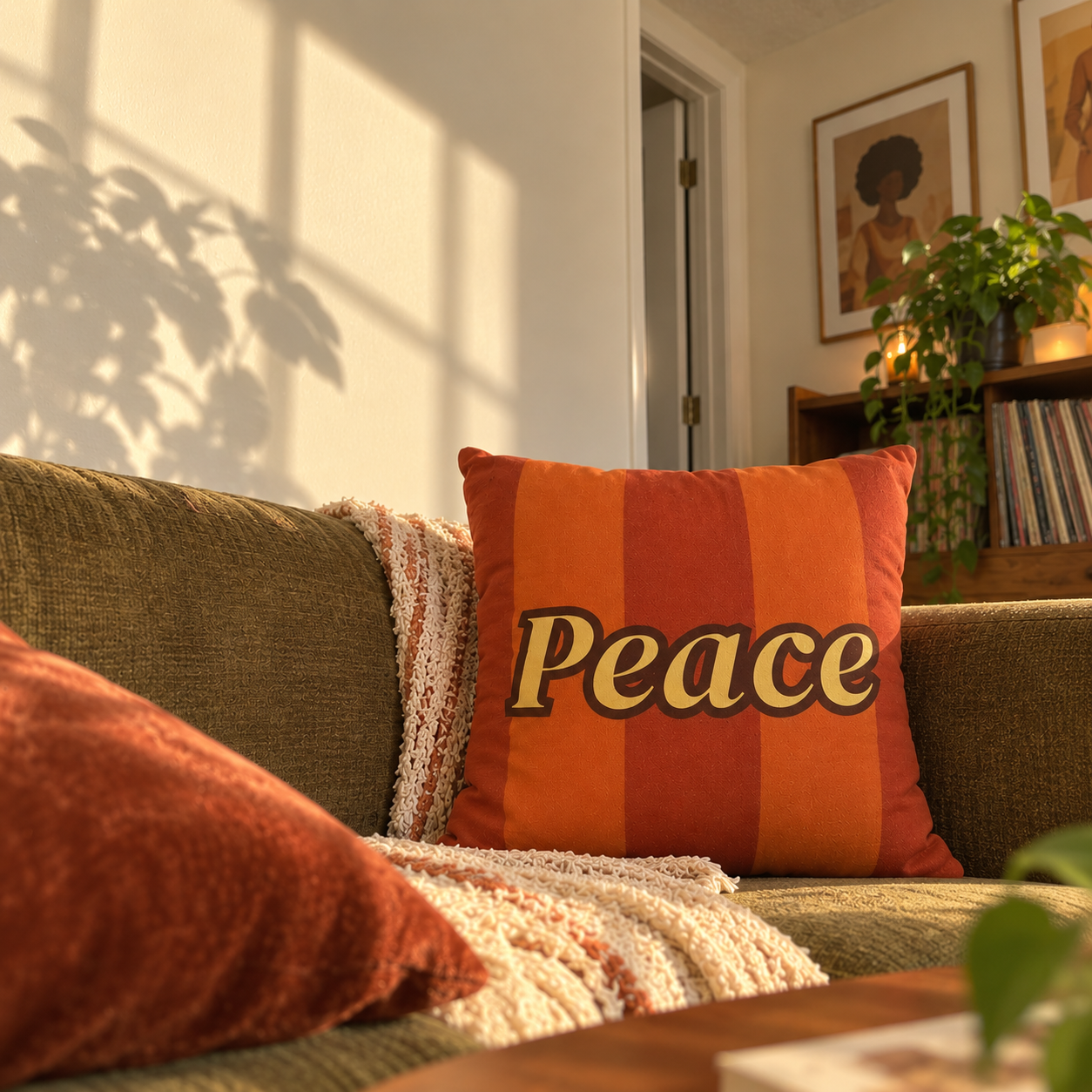 Shades Circle Peace Lives Here Throw Pillow | Cozy Home Decor
