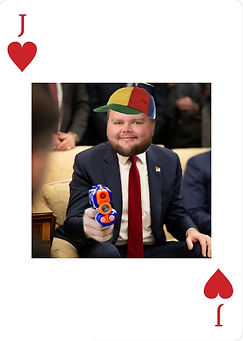 A poker card showing a meme of JD Vance with a baby face and a toy