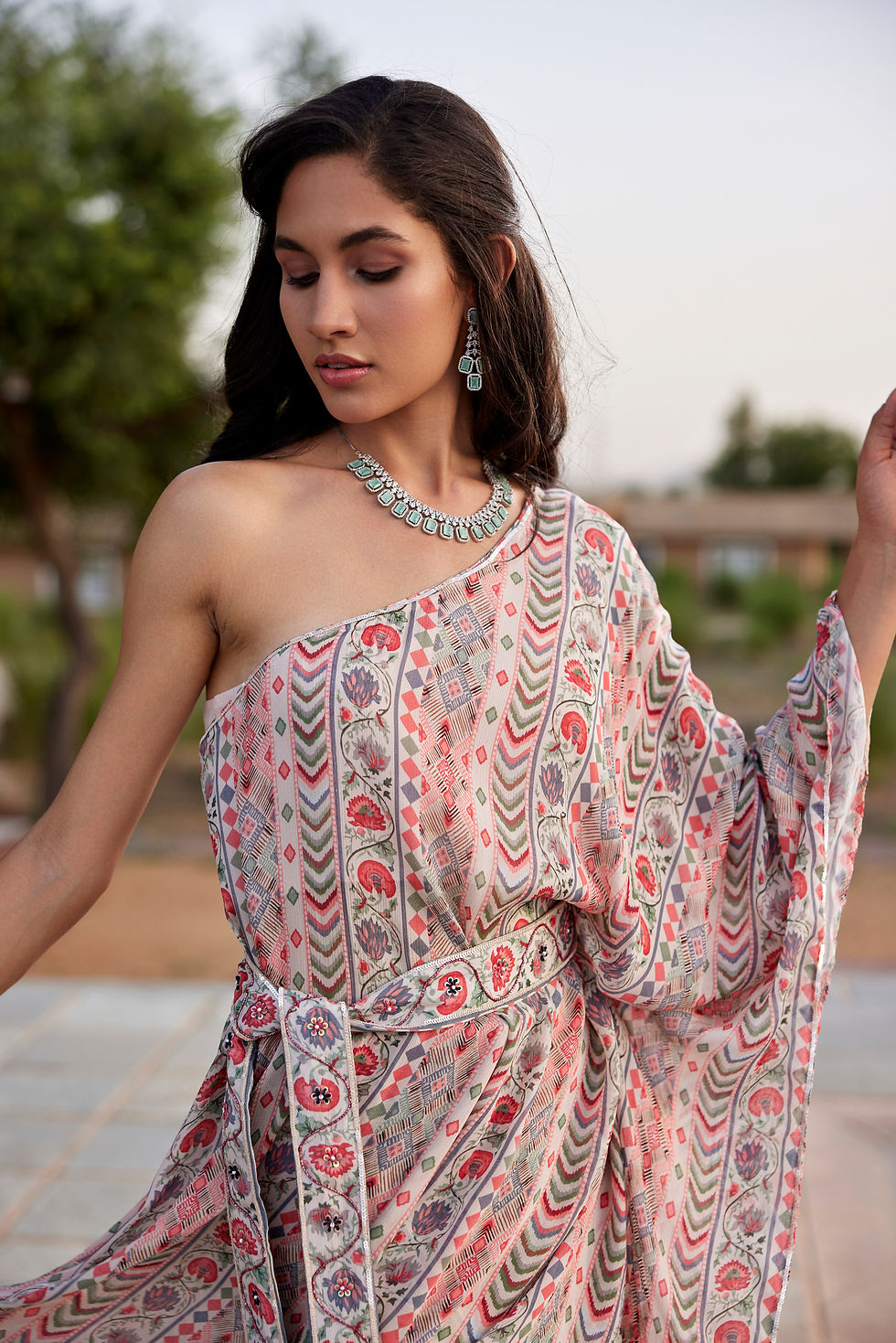 Thumbnail: Beige one shoulder Kaftan Set - Set of 4