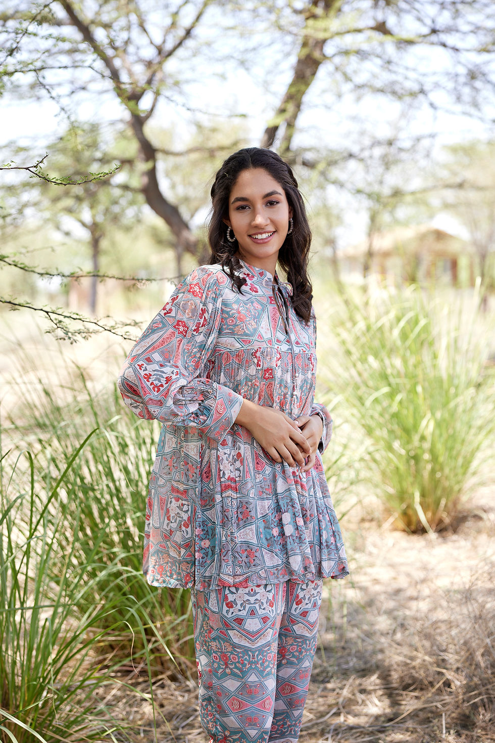 Thumbnail: Sky Blue Silk Coordinate Set - Set of 2