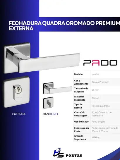 fechadura quadra cromado premium externa em porta de madeira em Goianira