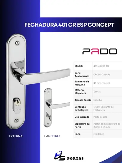fechadura 401 cr esp concept externa para porta de madeira em Goianira