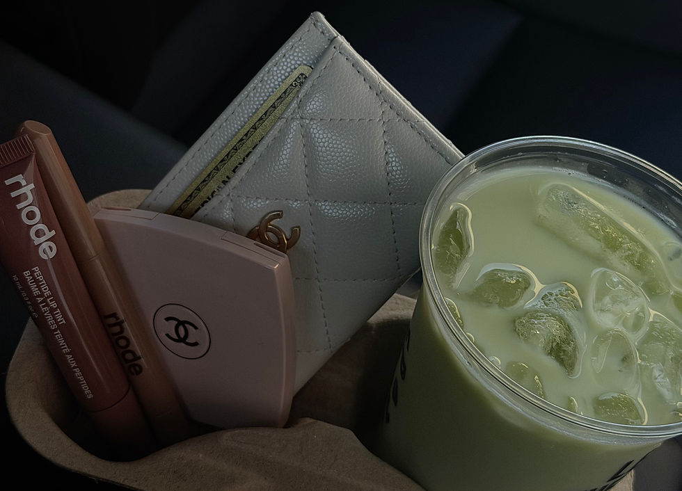 Aesthetic photo of iced matcha with it girl accessories