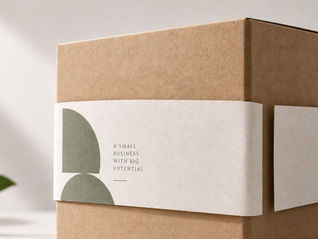 Oversized business box with a label that no longer fits, representing a brand that has been outgrown