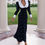 Thumbnail: Women’s Autumn Long Sleeve Maxi Dress with Print, V-Neck and Thigh-High Split