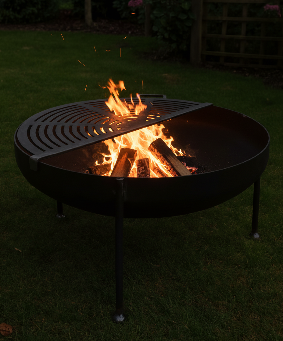 Fire Pit with BBQ Grill and Fire