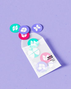 RINKO WORKS logós színes matricák mockup