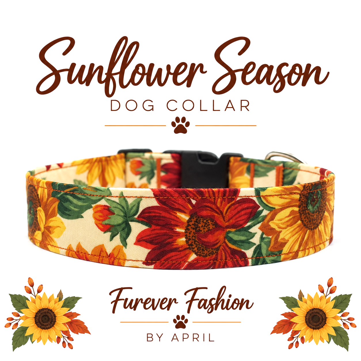 Fall Sunflower Dog Collar Front View