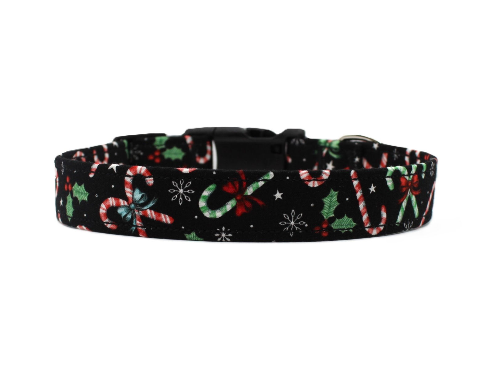 Candy Cane and Holly Dog Collar front view