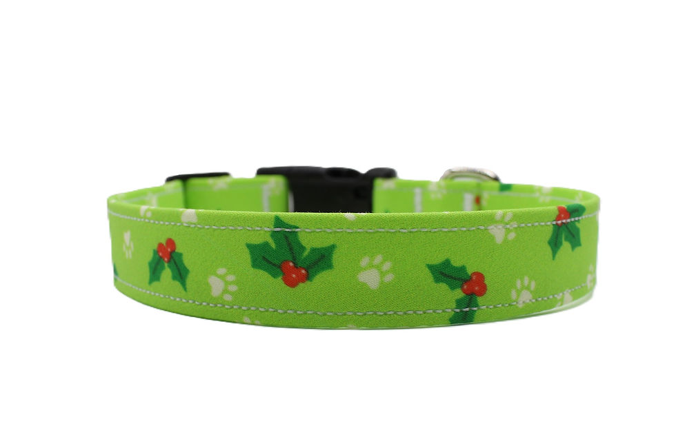 Thumbnail: Holly and Dog Paws Dog Collar Close Up