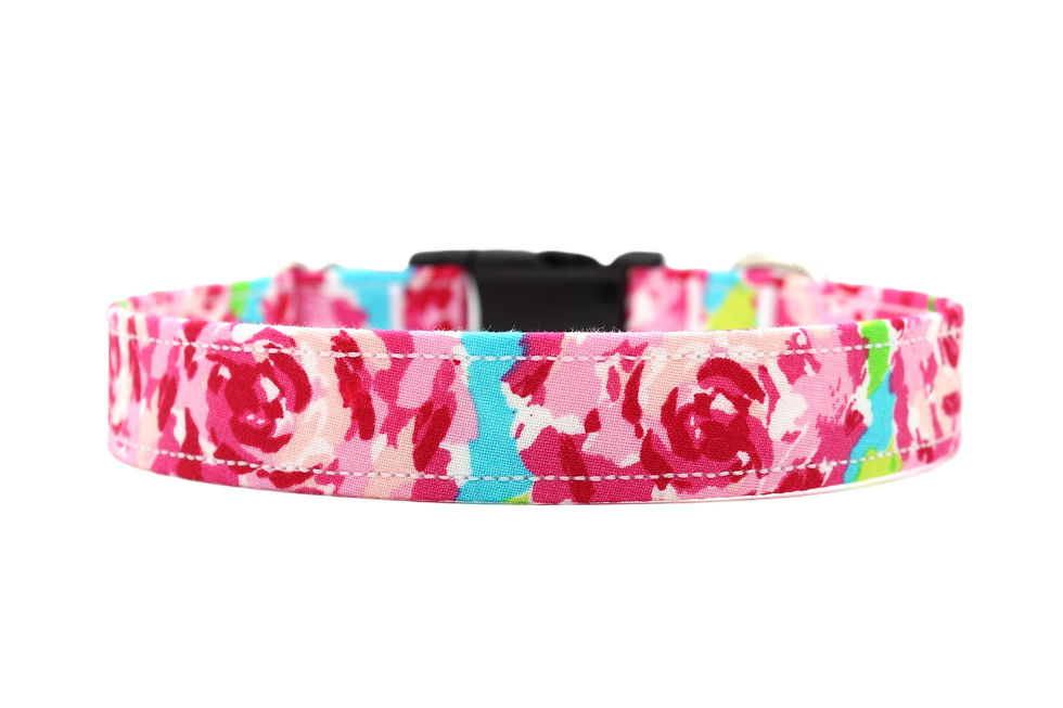 Thumbnail: Pink Flower Blooms Dog Collar Close Up