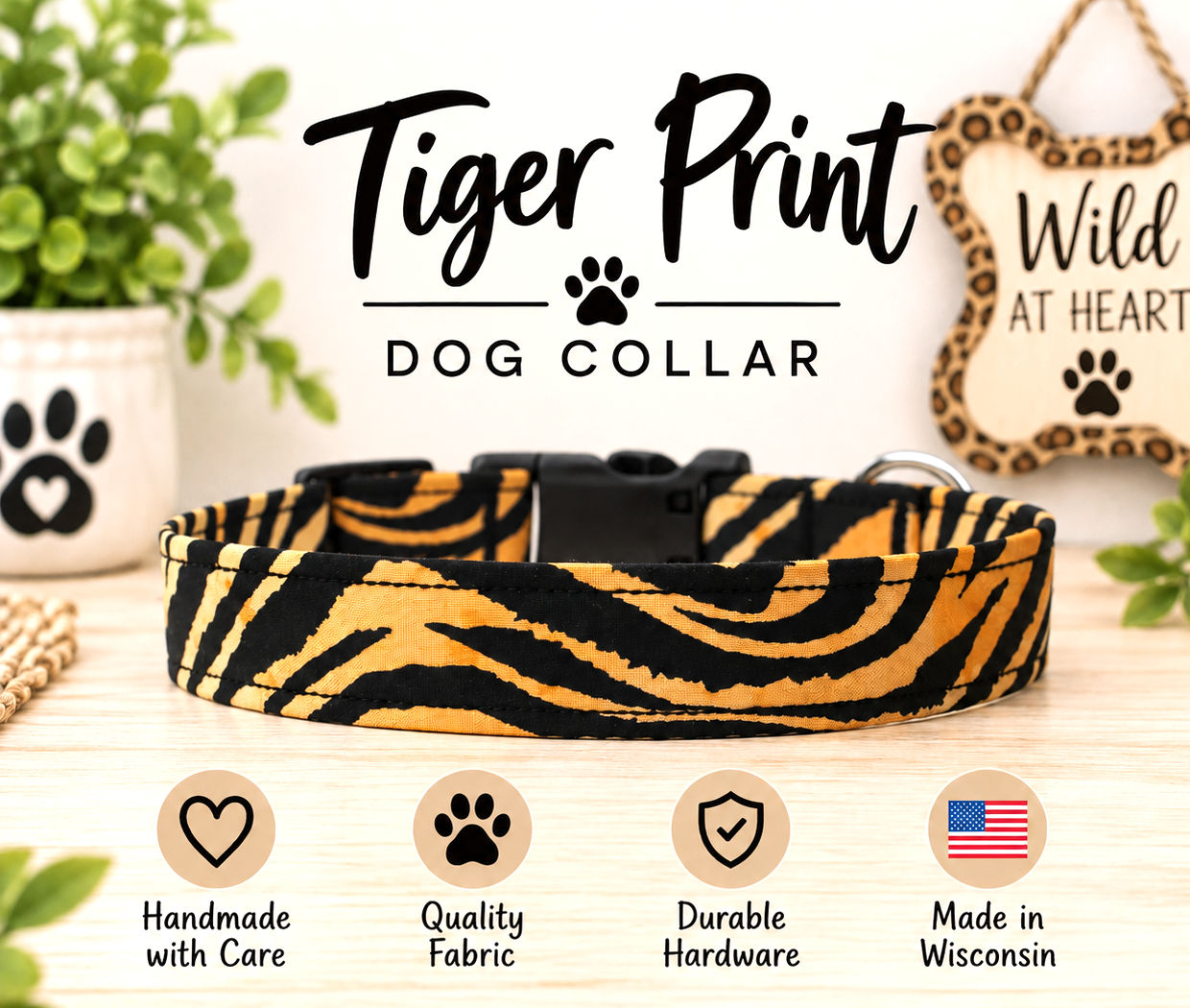 Tiger Print Dog Collar front view