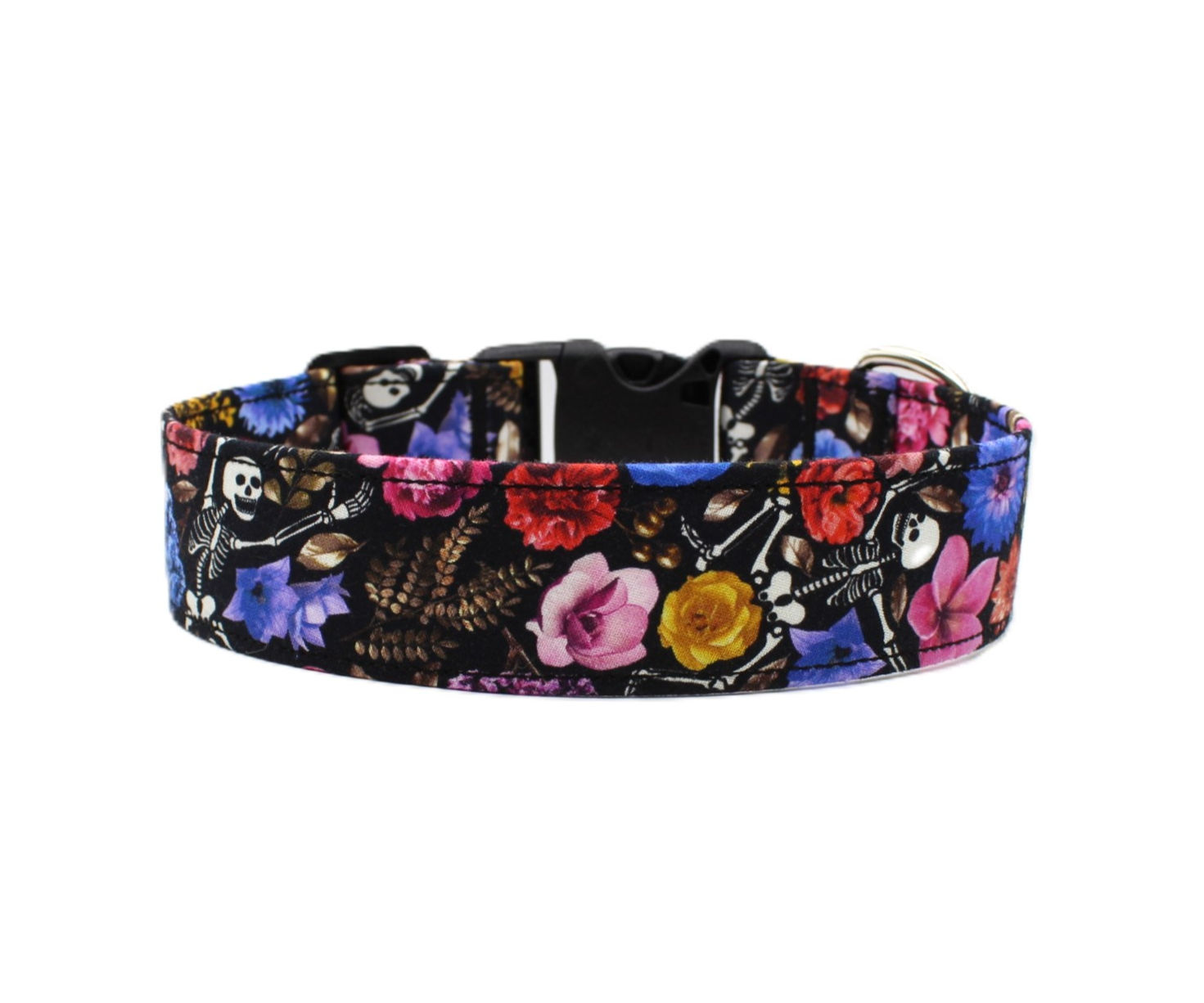 Skeleton Halloween Floral Dog Collar Front View