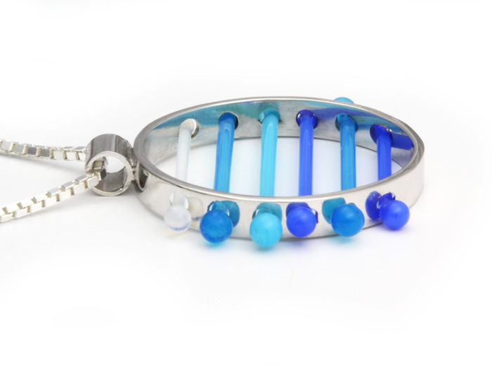 Thumbnail: Glass Circle Pendant in Blue and White