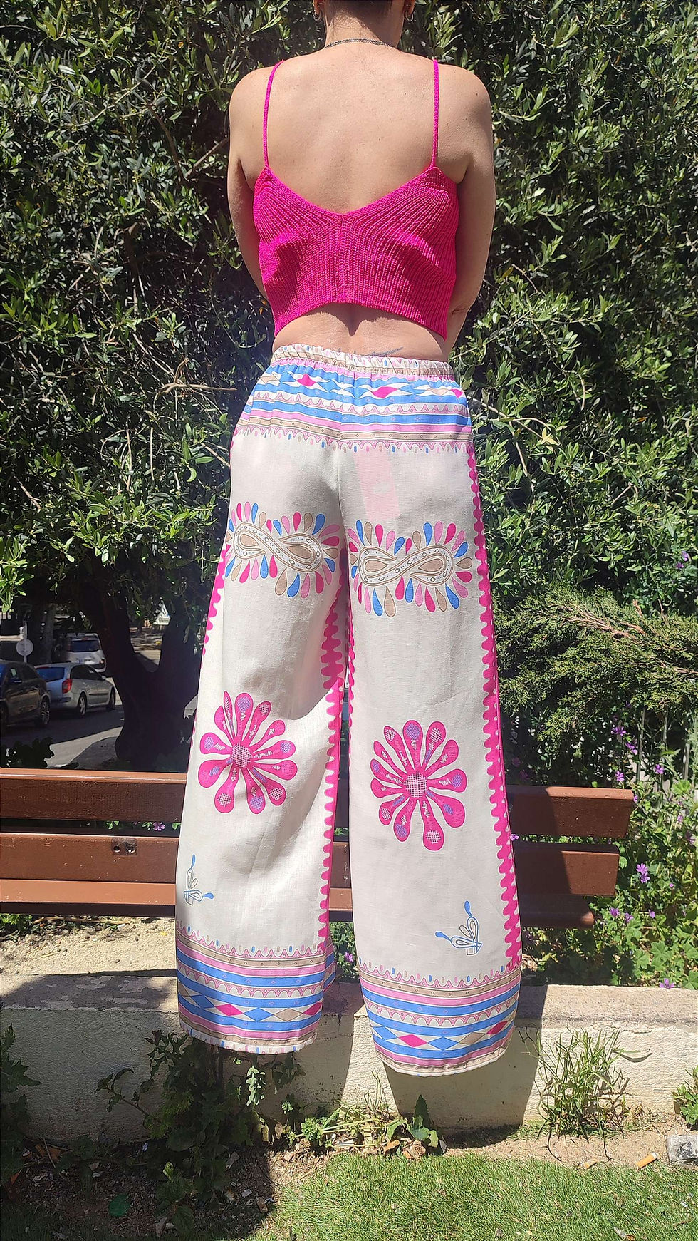 Miniature : Pantalon ample beige imprimés dominant fushia 