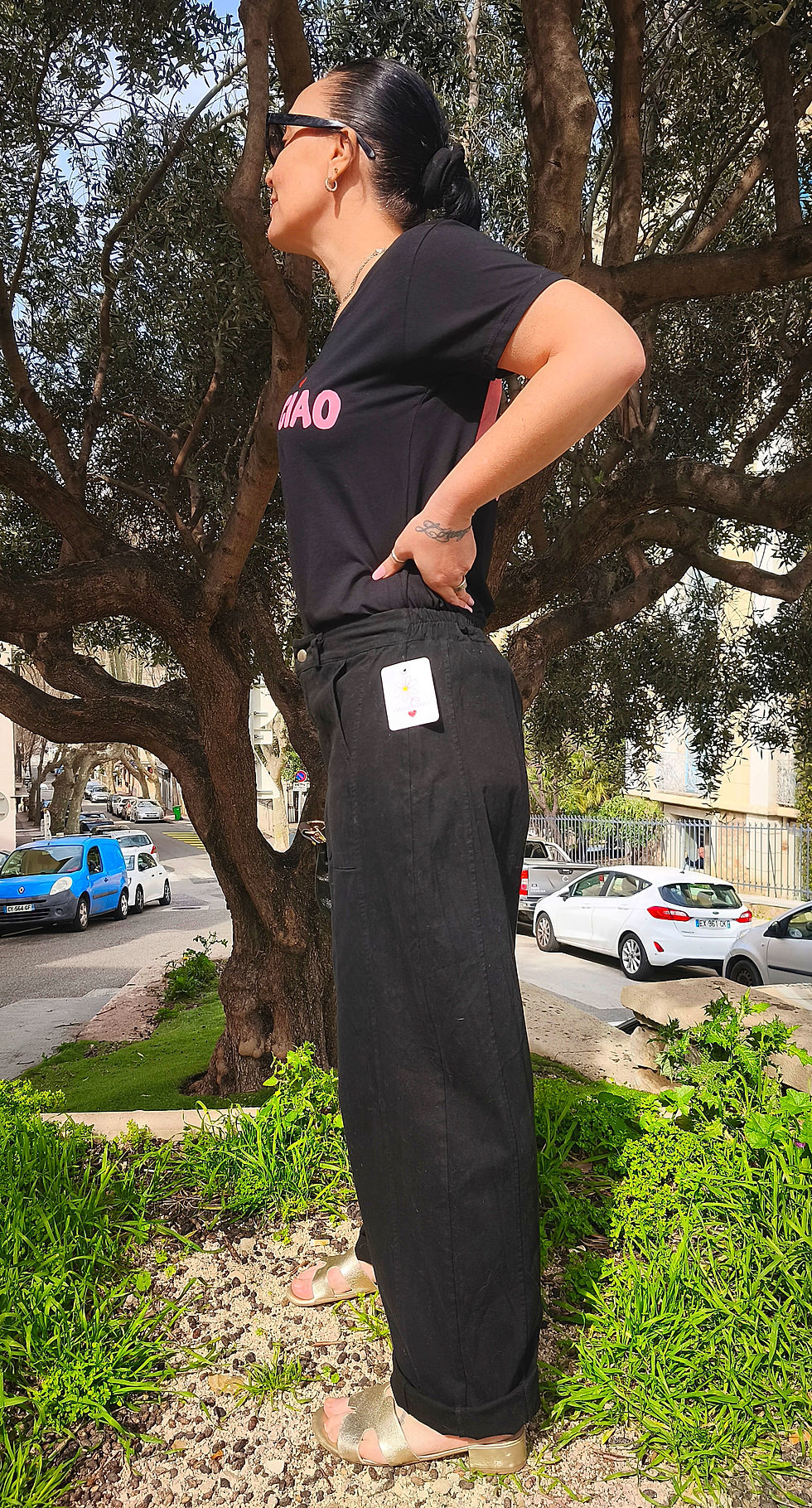 Miniature : Pantalon coupe ballon noir coton.