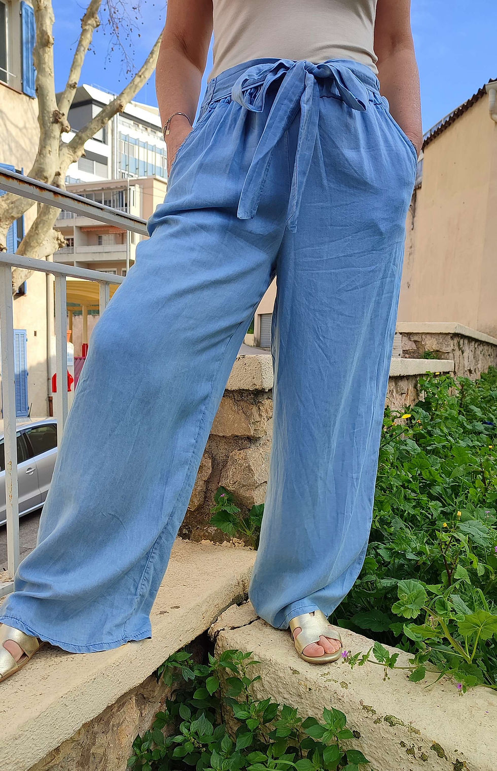 Miniature : Pantalon fluide nœud bleu clair ( fibre naturelle)