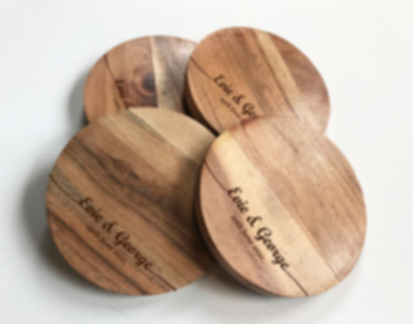 Personalised Engraved Name and Date Acacia Wood Coasters
