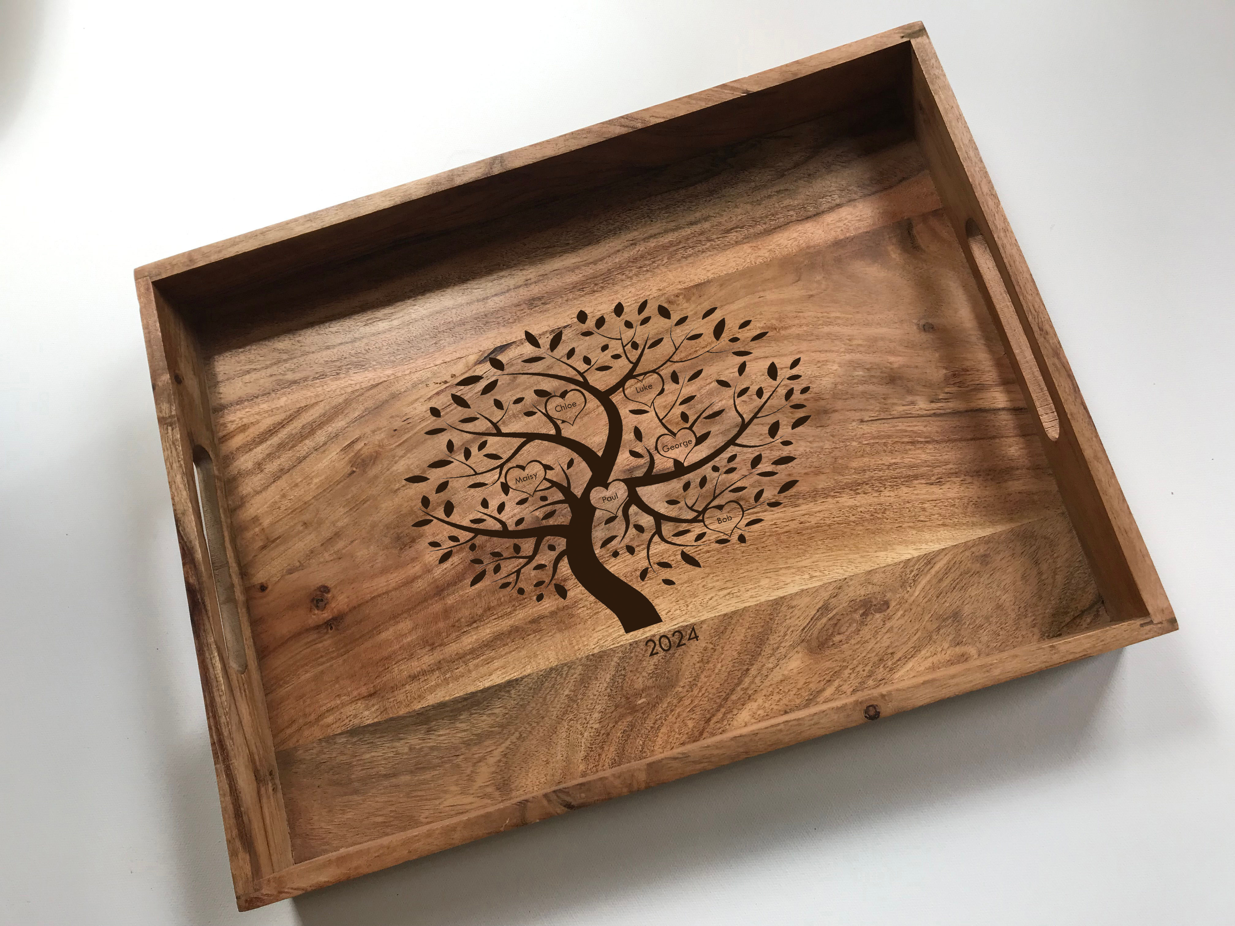 Personalised Family Tree Acacia Wood Breakfast Tray, Tea Tray, Lunch Tray