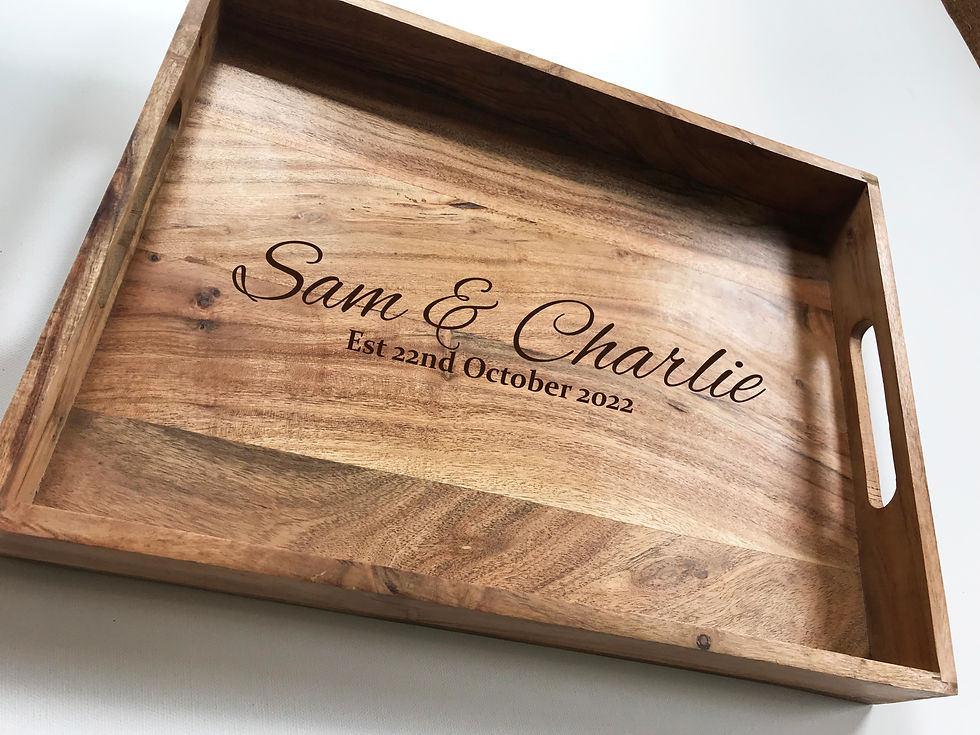 Thumbnail: Personalised Engraved Acacia Large Serving Tray 40x30x5cm, Wedding Gift