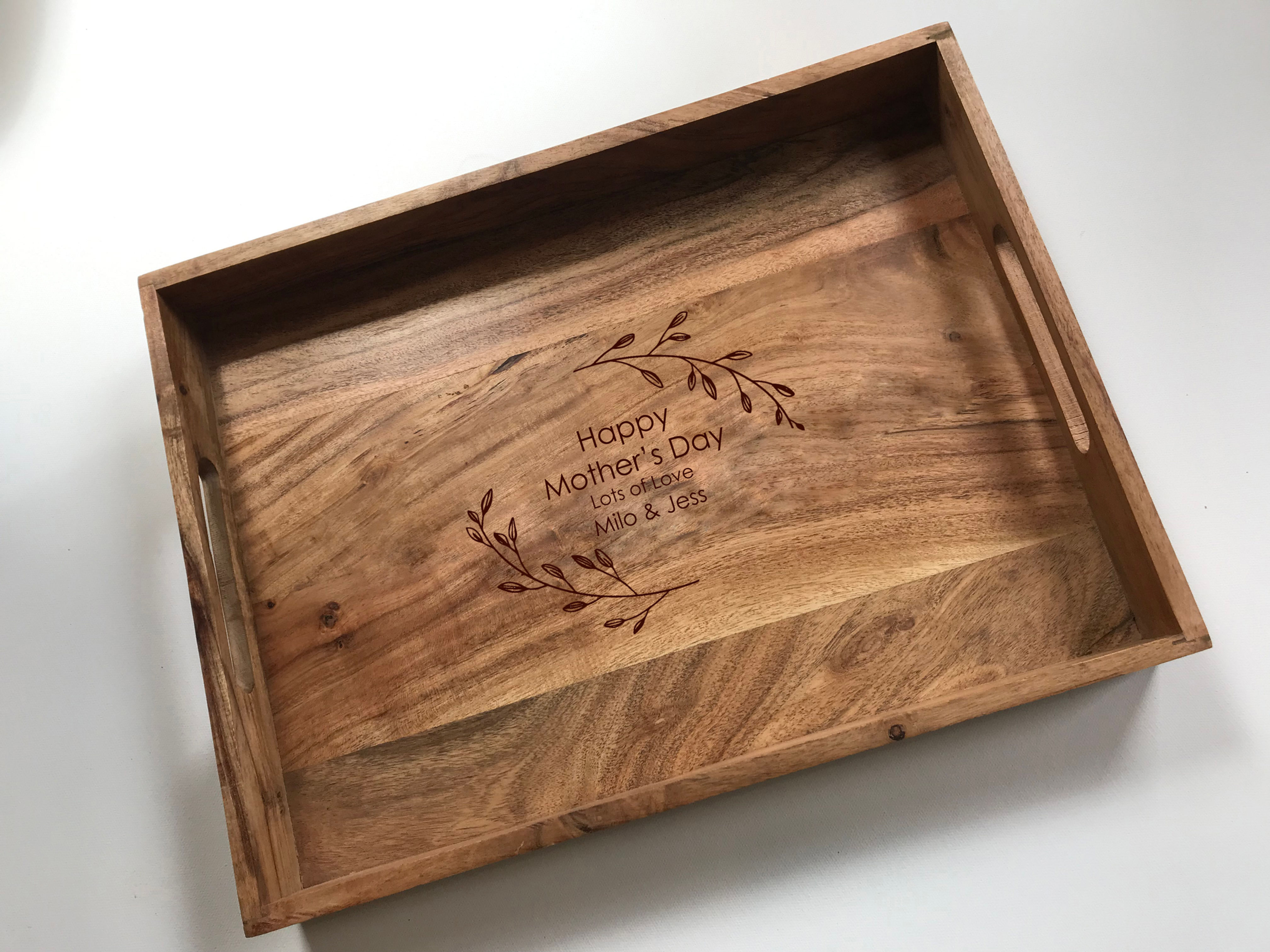 Personalised Engraved Acacia Serving Tray, Large Wooden Tray