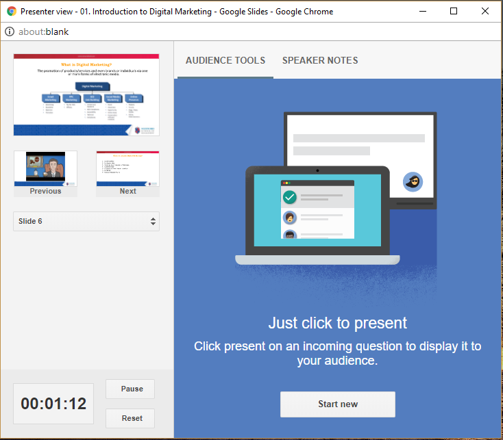 Presenter view in google slides
