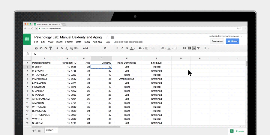 Google sheets features for students