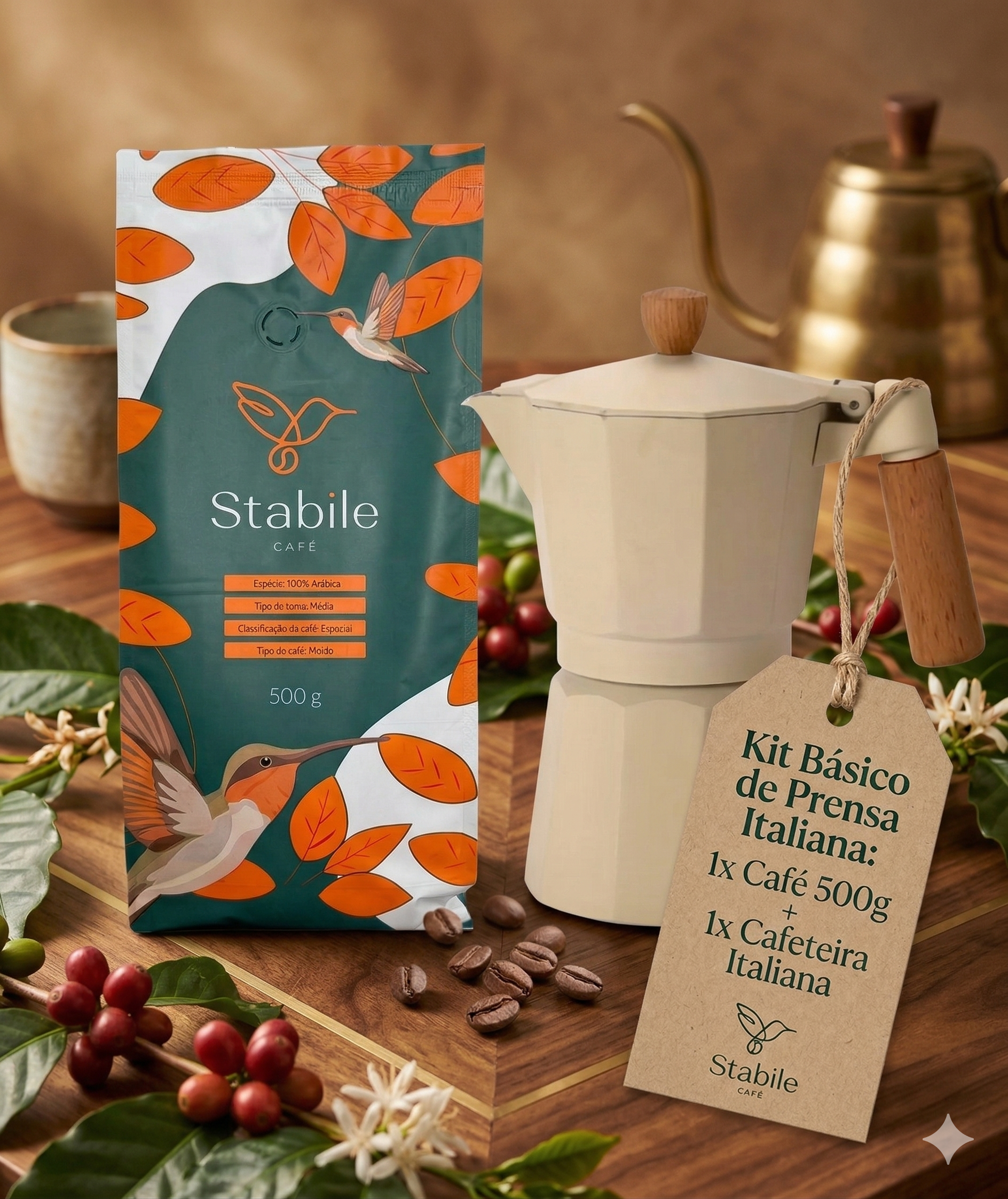 Kit Básico Italiano – Café Especial Moído 500g + Cafeteira Italiana (Moka)