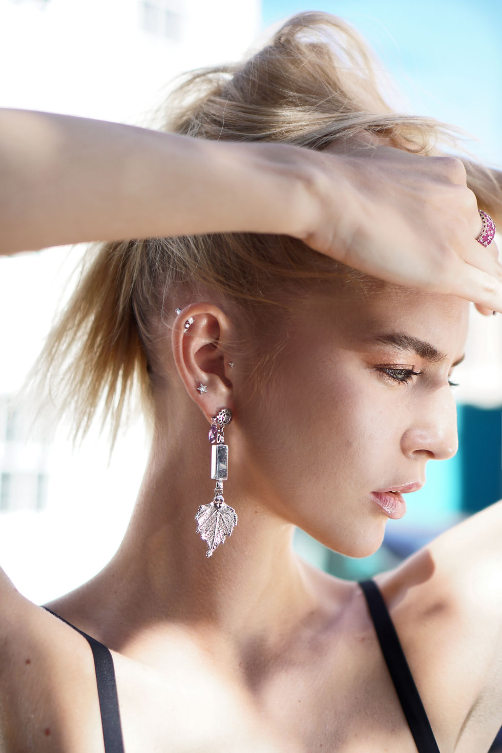 Thumbnail: The Adam & Eve Solid Gold Singlet earring with amethyst 